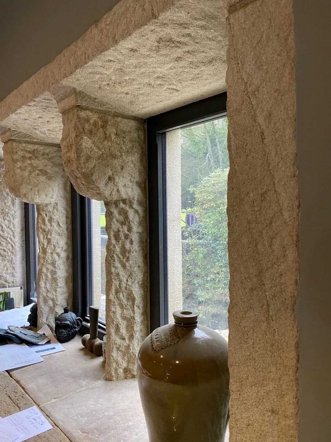 Stone frame interior with natural light
